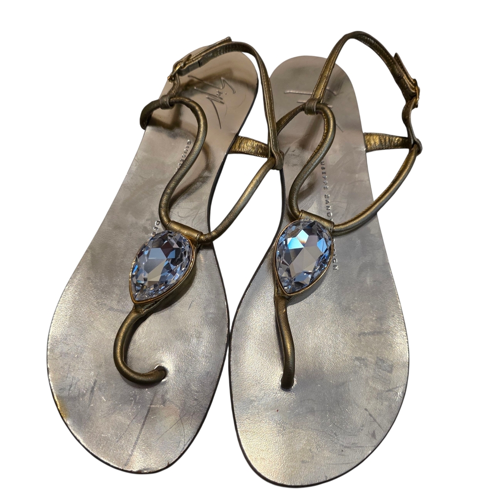 Giuseppe Zanotti Design Gold Jeweled Flat Sandals – Size 38 (Made in Italy)